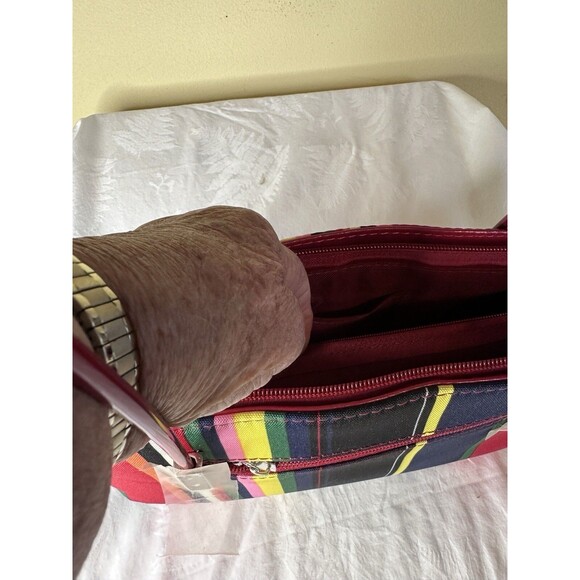 Stripe Multicolor Shoulder Bag 11x7x3 Zipper Close Inner Pockets Matching Wallet - Picture 7 of 16